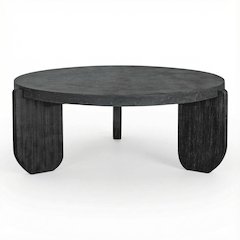 Black Concrete Top Coffee Table with Acacia Legs and Terrazzo Surface