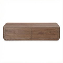 Brown Walnut Veneer Coffee Table with 4 Drawers and Rubber Wood Base