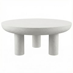 White Concrete Coffee Table with Iron Frame Support and Single Piece Design