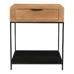 Solid Teak Side Table with Drawer, Contemporary End Table for Living Room,Brown