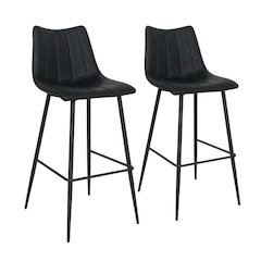 Upholstered Counter Stools Set of 2, Contemporary Bar Stools with Footrest,Black