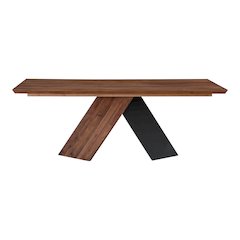 Brown Walnut Wood Dining Table, Rectangle with Iron Legs