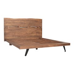 Solid Acacia King Bed Frame and Headboard with Steel Legs, Wooden Bed Frame