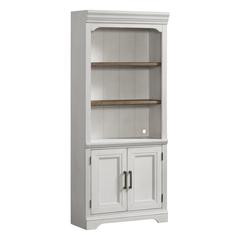 76" Bunching Bookcase w/Door in Rustic White & French Oak