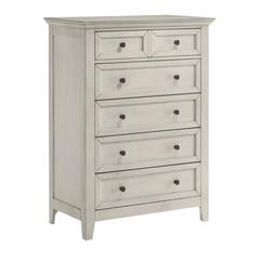 Chest, 5 Drawer in Rustic White