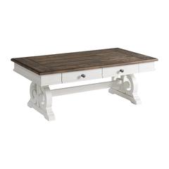 Coffee Table, 50x28x19 in Rustic White & French Oak
