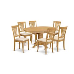 7 Pcs Dining Set Consist of an Oval Kitchen Table with Butterfly Leaf and 6 Linen Fabric Upholstered Chairs