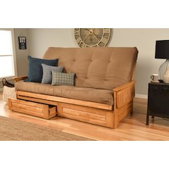 Phoenix Frame Queen-Butternut Finish-Suede Peat Mattress-Storage Drawers