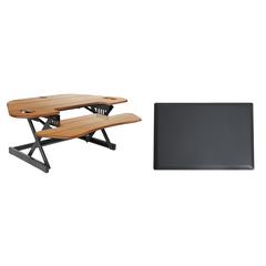 Rocelco 46" Height Adjustable Corner Standing Desk Converter with Anti Fatigue Mat BUNDLE - Quick Sit Stand Up Dual Monitor Riser - Computer Workstation - Teak Wood Grain (R CADRT-46-MAFM)