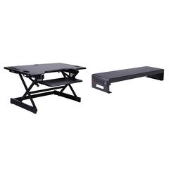 Rocelco 46" Height Adjustable Standing Desk Converter with Double Monitor Mount Stand BUNDLE