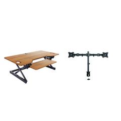 Rocelco 46" Large Height Adjustable Standing Desk Converter with Double Monitor Mount, BUNDLE