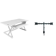 Rocelco 46" Large Height Adjustable Standing Desk Converter with Double Monitor Mount BUNDLE