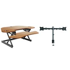 Rocelco 46" Height Adjustable Corner Standing Desk Converter with Dual Monitor Arm BUNDLE - Quick Sit Stand Up Computer Workstation Riser - Extra Large Keyboard Tray - Teak Wood Grain (R CADRG-46-DM2)