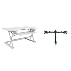 Rocelco 40" Large Height Adjustable Standing Desk Converter with Dual Monitor Mount BUNDLE - Quick Sit Stand Up Computer Workstation Riser - Retractable Keyboard Tray - White (R DADRW-40-DM2)
