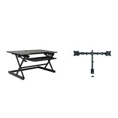 Rocelco 40" Large Height Adjustable Standing Desk Converter with Dual Monitor Mount BUNDLE - Quick Sit Stand Up Computer Workstation Riser - Retractable Keyboard Tray - Black (R DADRB-40-DM2)