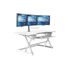 Rocelco 46" Large Height Adjustable Standing Desk Converter - Quick Sit Stand Up Triple Monitor Riser - Gas Spring Assist Computer Workstation - Retractable Keyboard Tray - White (R DADRW-46)