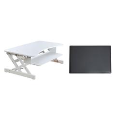 Rocelco 37.5" Deluxe Height Adjustable Standing Desk Converter with Anti Fatigue Mat BUNDLE - Quick Sit Stand Up Computer Workstation Riser - Large Retractable Keyboard Tray - White (R DADRW-MAFM)