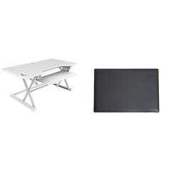 Rocelco 46" Large Height Adjustable Standing Desk Converter with Anti Fatigue Mat BUNDLE - Quick Sit Stand Up Triple Monitor Riser - Retractable Keyboard Tray - White (R DADRW-46-MAFM)