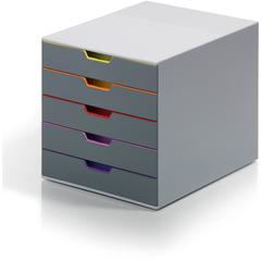 DURABLE VARICOLOR 5 - 5 Drawer(s) - 11" Height x 11.50" Width x 14" Depth - Label Holder, Non-slip Feet, Stackable - Gray - Acrylonitrile Butadiene Styrene (ABS) - 1 Each