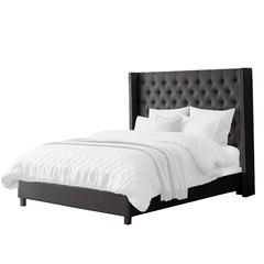 CorLiving Tufted Queen Bed with Slats Dark Grey