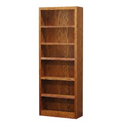 Dry Oak Finish Single Wide Bookcase with 6 Shelves and Sturdy Construction