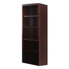 Cherry Finish Single Wide Bookcase with 5 Shelves and Adjustable Storage