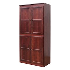 Cherry 5-Shelf Storage Cabinet, 30x72 Inch, Solid Wood, Self-Closing
