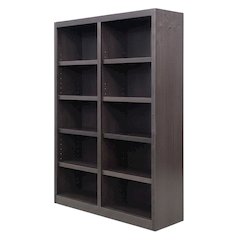 Espresso Finish Double Wide Bookcase with 10 Shelves and Adjustable Storage