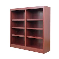 Cherry Finish Double Wide Bookcase with 8 Shelves and Adjustable Storage