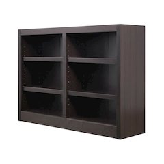 Espresso Finish Double Wide Bookcase with 6 Shelves and Adjustable Storage