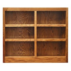 Dry Oak Finish Double Wide Bookcase with 6 Shelves and Sturdy Construction