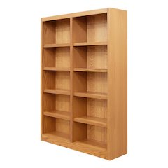 Double Wide Bookcase with 10 Shelves and Dry Oak Finish for Storage