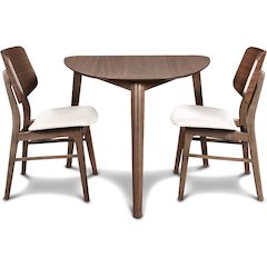 Oscar Corner Table and 2 Wood Back Chairs in Brown