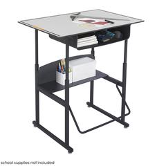 AlphaBetter® Adjustable-Height Stand-Up Desk, 36 x 24" Premium or Dry Erase Top, Book Box and Swinging Footrest Bar - Gray