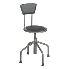 Diesel Industrial Stool w/Back, Low Base, Black Leather Seat/Back Pad