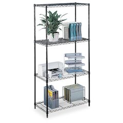 Safco Commercial Wire Shelving - 48" x 18" x 72" - 4 x Shelf(ves) - 500 lb Load Capacity - Leveling Glide - Black - Powder Coated - Steel - Assembly Required