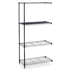 Safco Industrial Wire Shelving Add-On Unit - 36" x 24" x 72" - 4 x Shelf(ves) - 1250 lb Load Capacity - Leveling Glide, Adjustable Shelf - Black - Powder Coated - Steel - Assembly Required