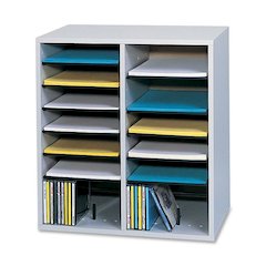Safco Adjustable Shelves Literature Organizers - 16 Compartment(s) - Compartment Size 2.50" x 9" x 11.50" - 21.1" Height x 19.5" Width x 11.8" Depth - Gray - Wood - 1 Each