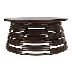 Zeke Rattan Coffee Table with Wood Top