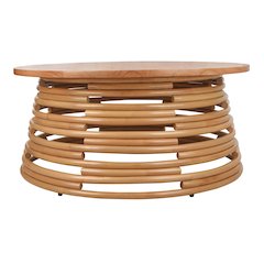 Zeke Rattan Coffee Table with Wood Top