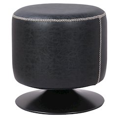 PU Leather Round Ottoman, Vintage Black