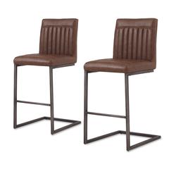 PU Leather Counter Stool,Set of 2, Antique Cigar Brown