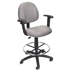 Boss Drafting Stool (B315-Gy) W/Footring And Adjustable Arms