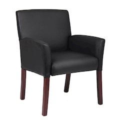 Black Reception Chair With Mahogany Base, Office Guest Or Client Seating