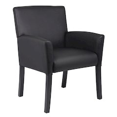 Black Reception Chair With Mahogany Base, Client Or Office Guest Seating