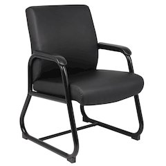 Black Guest Chair With Vinyl Seat, Office Chair No Wheels