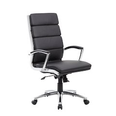 Black Desk Chair With Chrome Base, Modern Conference Room Chair With Wheels