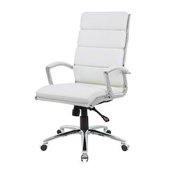 White Desk Chair With Chrome Base, Modern Conference Room Chair With Wheels