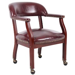 Burgundy Wooden Chair With Arms, Dining or Kitchen Chair With Casters