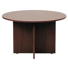 Boss 47" Round Table, Mahogany & 4 Boss Caressoft Mesh Guest Chair, Black